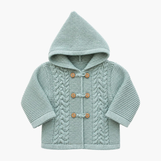 Strickset für Babys mit Kapuzenjacke Salbeigrün LOLO