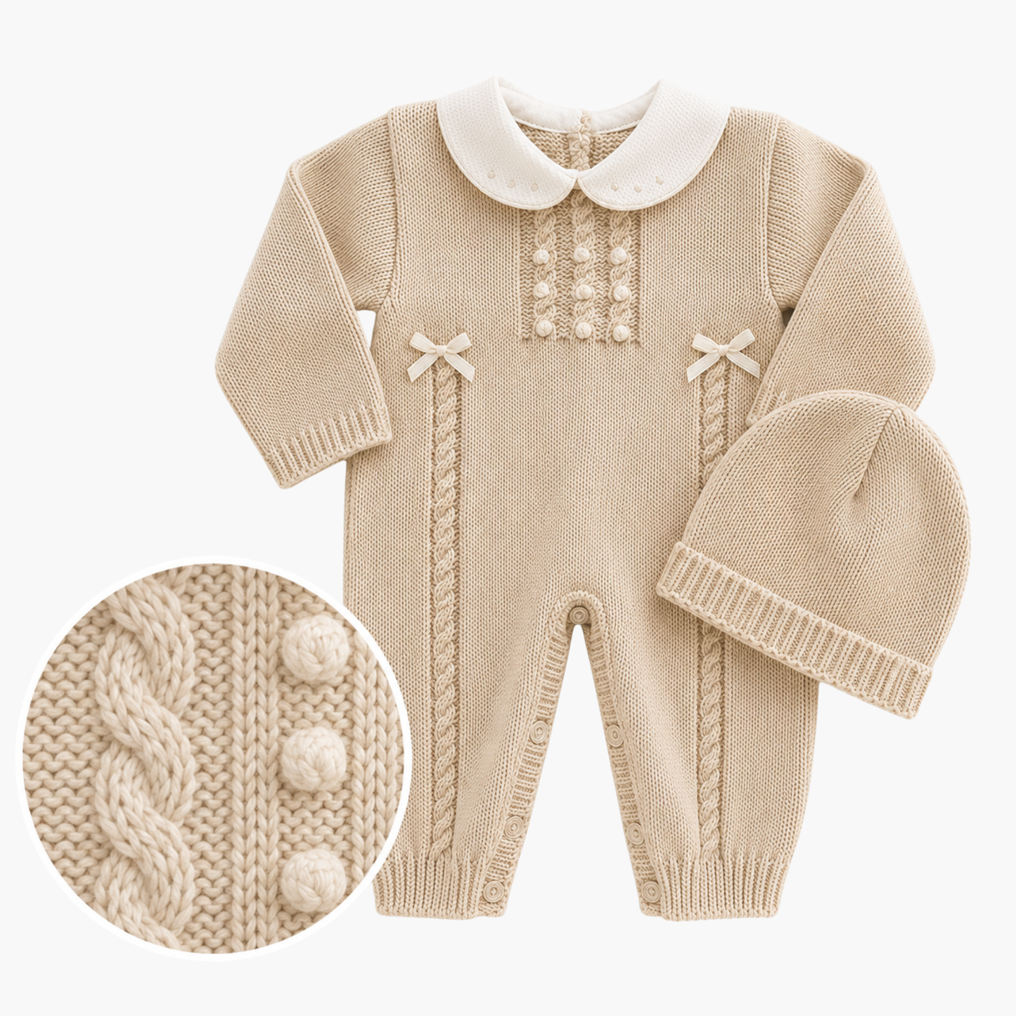 LOLO Strampler aus Jersey für Babys, Sandbeige mit Mütze