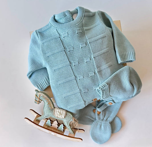Babyset aus Trockengrünem Strick, 2-teilig, 100 % Baumwolle