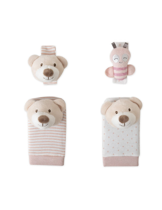 Set Chocalhos para Pés e Pulsos - Modelo Ursinho | Rosa