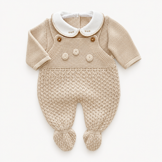 Conjunto de Malha para Bebé com Jardineira e Camisola Bege Natural LOLO