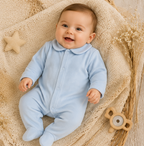 Babygrow azul bebé em algodão com gola