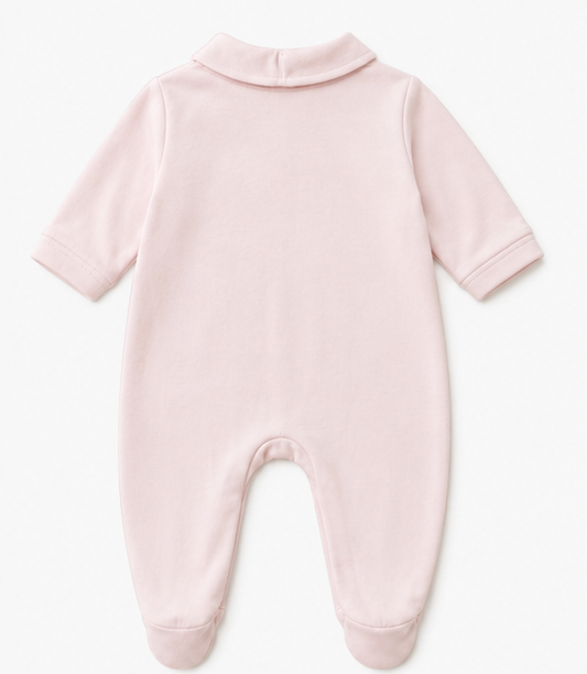 Babygrow rosa bebé em algodão com gola, vista 3