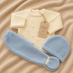 Conjunto de malha bebé creme e azul céu LOLO, vista 5