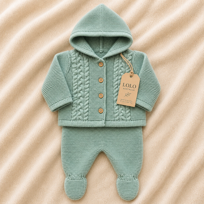 Conjunto de Malha para Bebé com Casaco de Capuz Verde Sálvia LOLO