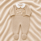 Conjunto de malha bebé com jardineira bege natural LOLO, vista 4