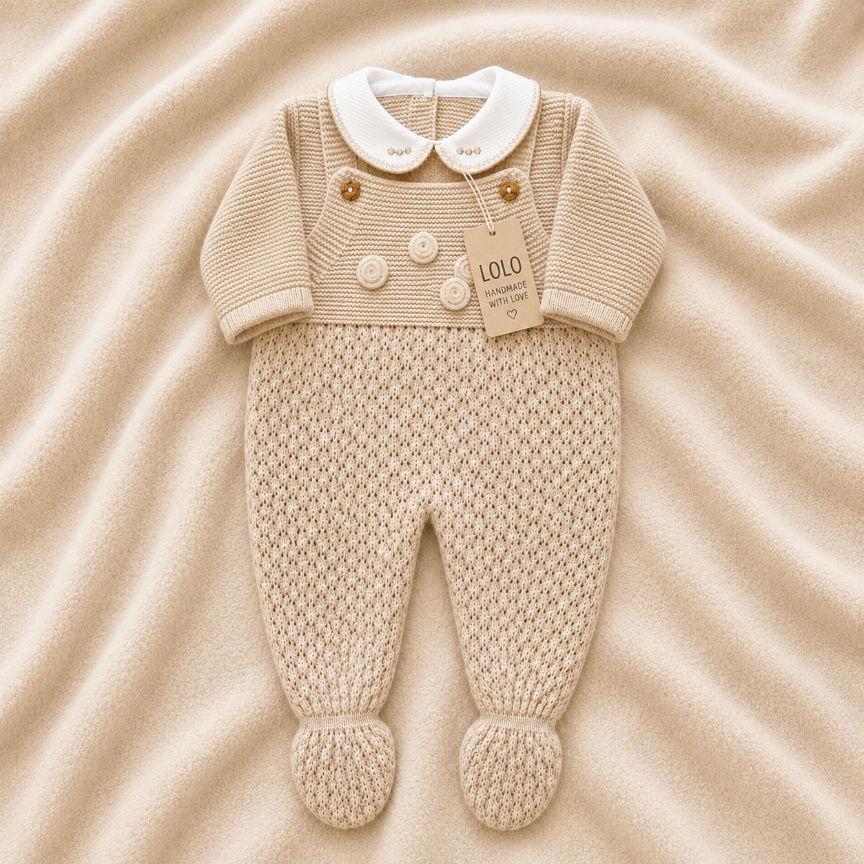 Baby Strickset mit Latzhose und Pullover in Naturbeige LOLO