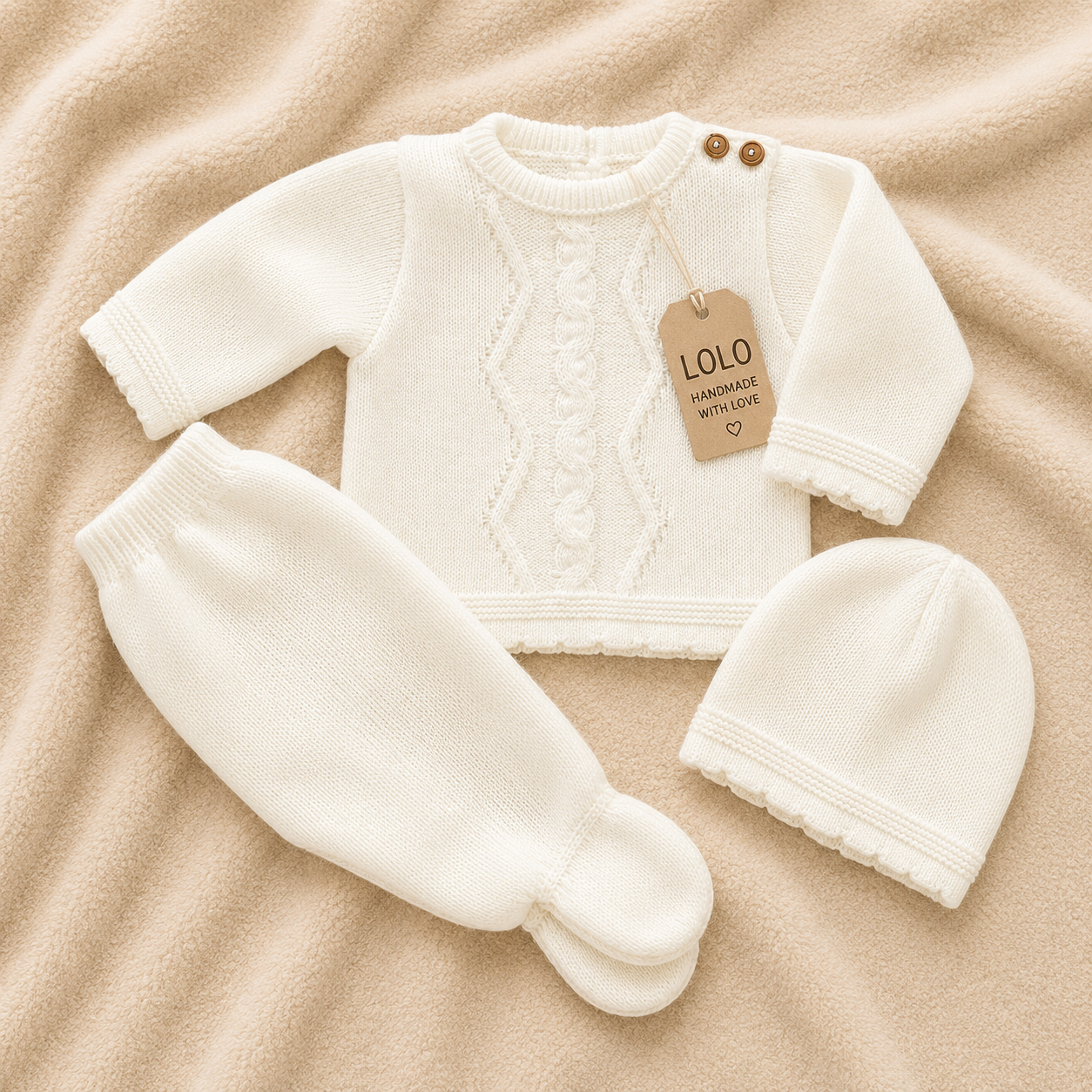 Strickset für Babys mit Mütze Elfenbein LOLO