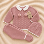Conjunto de malha bebé com gorro rosa antigo LOLO, vista 5