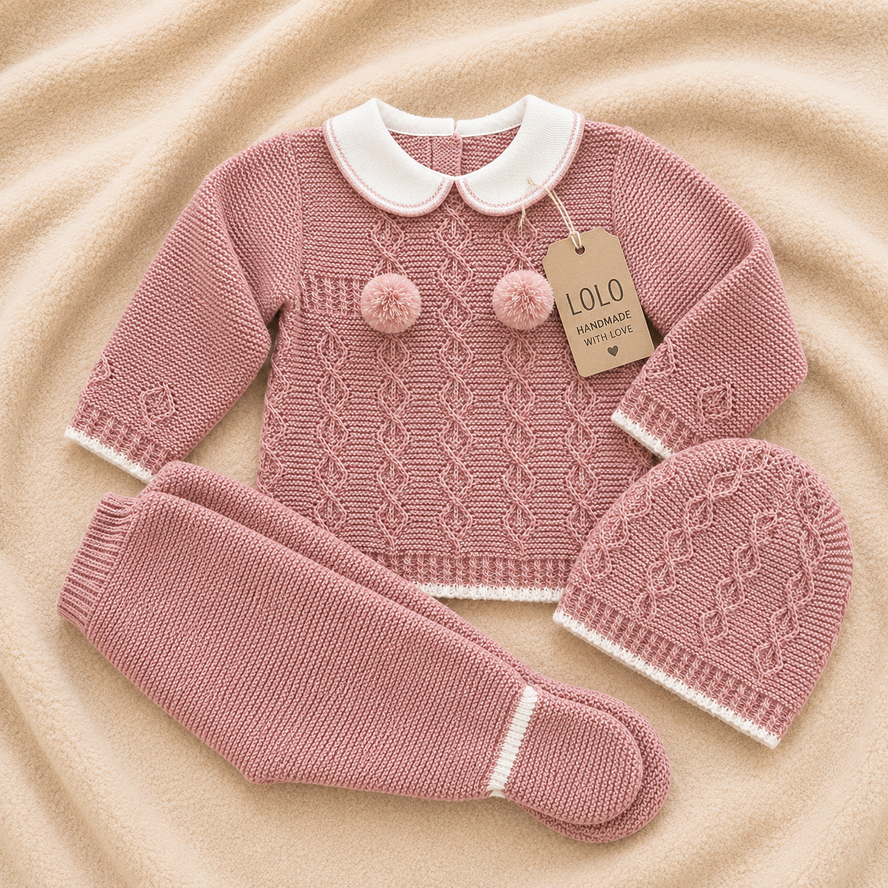 LOLO Strickset mit Mütze für Babys in Altrosa