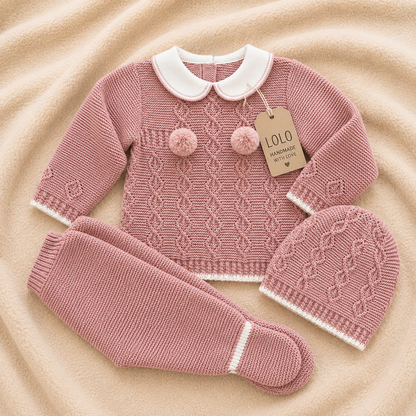 LOLO Strickset mit Mütze für Babys in Altrosa