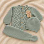Conjunto de malha bebé com gorro verde sálvia LOLO, vista 5