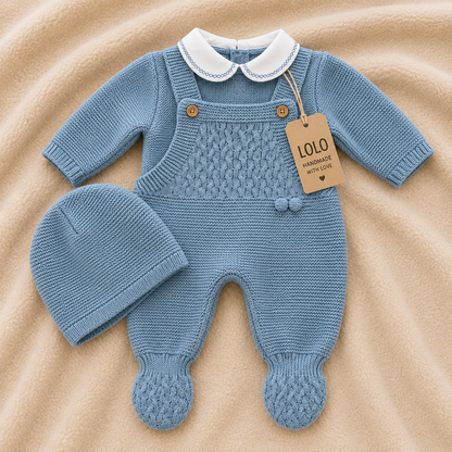 Babylatzhose aus Jersey mit Pullover und Mütze Petrol LOLO