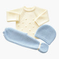 Conjunto de malha para bebé com gorro creme e azul céu LOLO