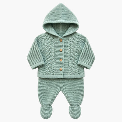 Conjunto de Malha para Bebé com Casaco de Capuz Verde Sálvia LOLO