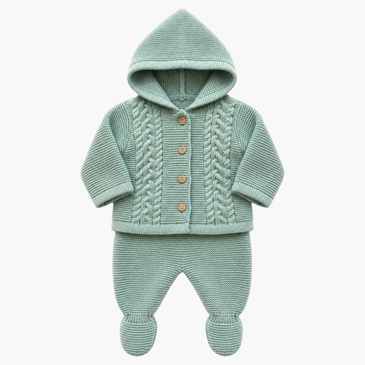 Conjunto de Malha para Bebé com Casaco de Capuz Verde Sálvia LOLO