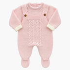 Conjunto tricot rosa encanto de 3 peças para bebé