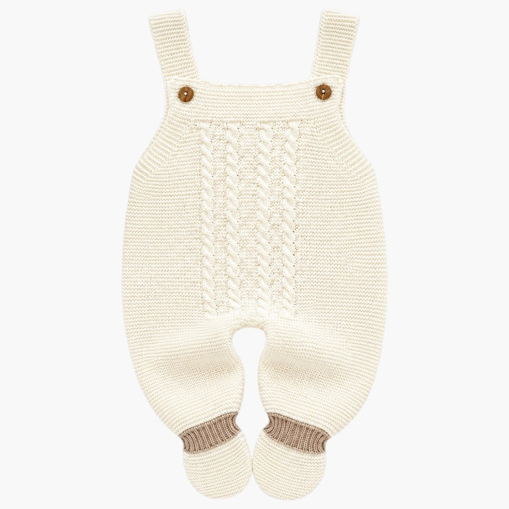 Babystrickset mit Latzhose, Pullover und Mütze Elfenbein und Beige LOLO