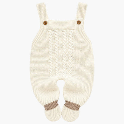 Babystrickset mit Latzhose, Pullover und Mütze Elfenbein und Beige LOLO
