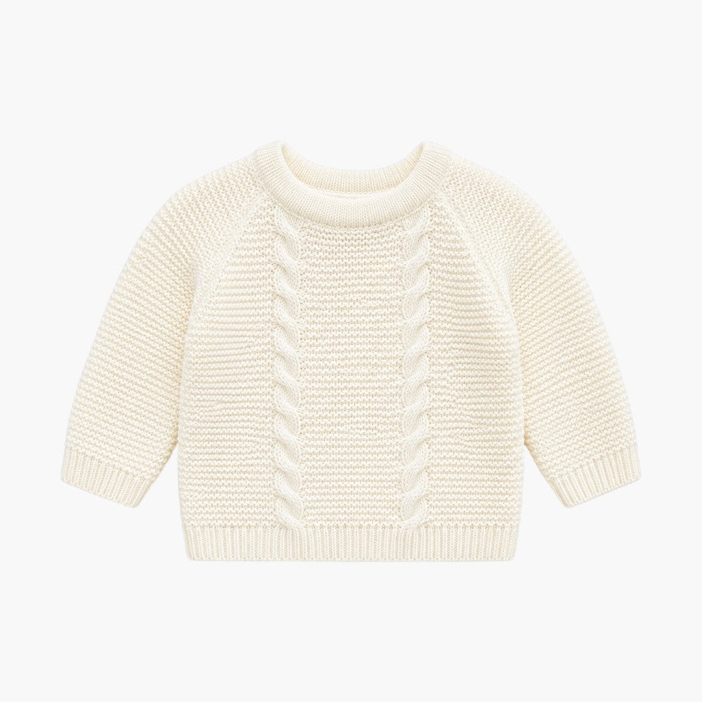 Babystrickset mit Latzhose, Pullover und Mütze Elfenbein und Beige LOLO