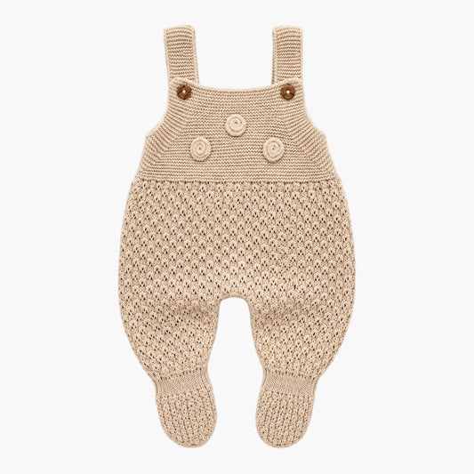 Conjunto de Malha para Bebé com Jardineira e Camisola Bege Natural LOLO