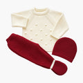 Conjunto de malha para bebé com gorro creme e bordô LOLO