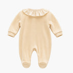 Babygrow de veludo bege com gola de folho, vista 3
