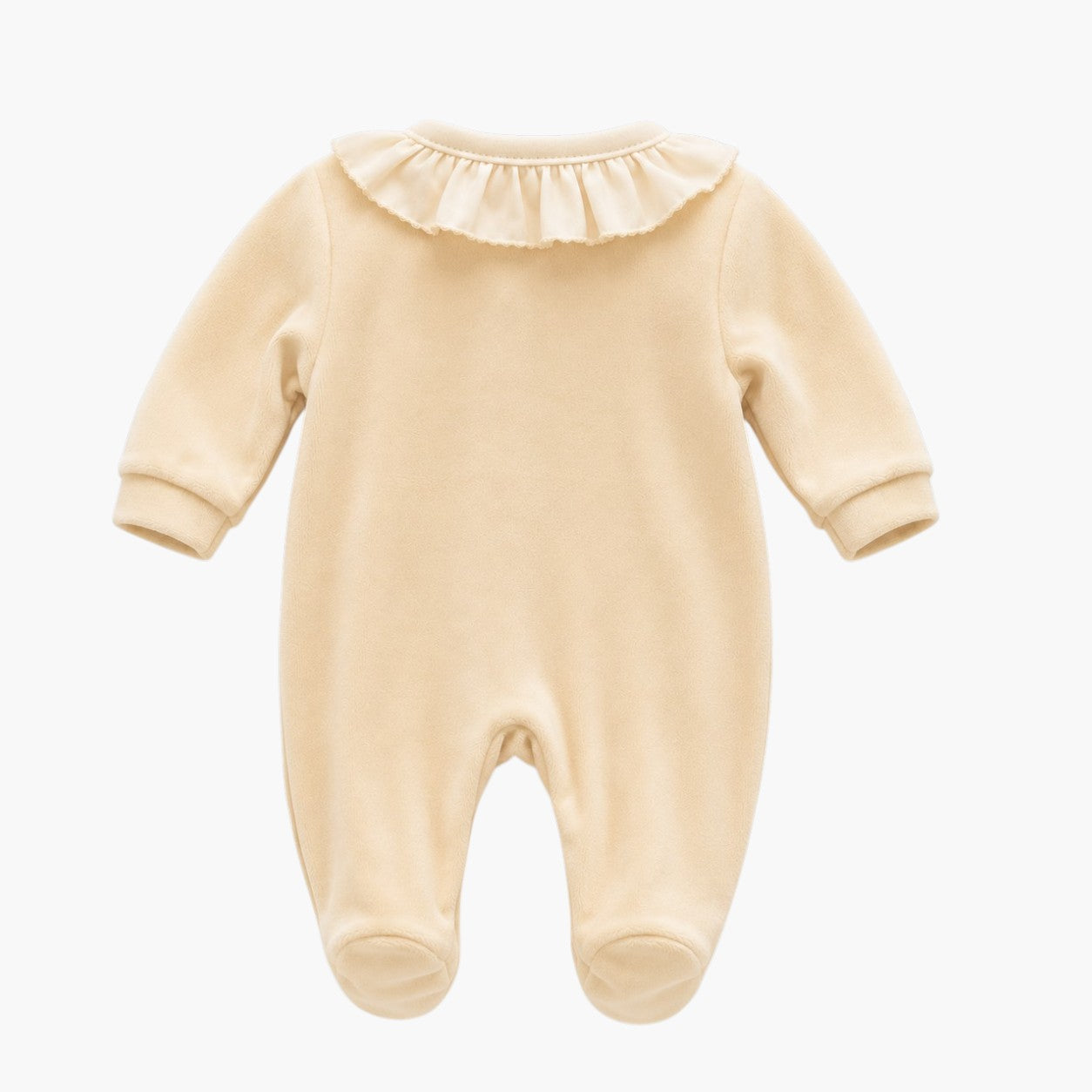 Babygrow de Veludo Bege com Gola de Folho
