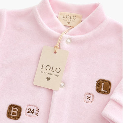 Babygrow de Veludo Rosa Bebé com Aplicação Elefante