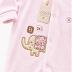 Babygrow de veludo rosa bebé com elefante, vista 5
