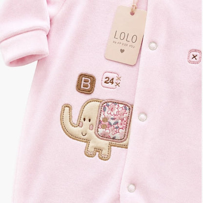Babygrow de Veludo Rosa Bebé com Aplicação Elefante
