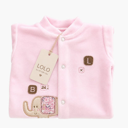 Babygrow de Veludo Rosa Bebé com Aplicação Elefante