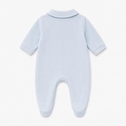 Blauer Baby-Strampler aus Baumwolle mit Kragen