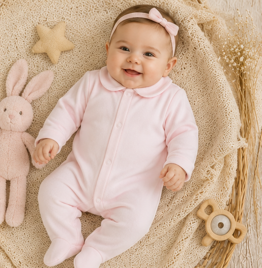 Babystrampler Rosa aus Baumwolle mit klassischem Kragen