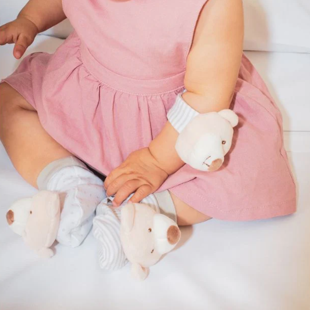 Chocalhos para pés e pulsos modelo ursinho cinza Interbaby, vista 2
