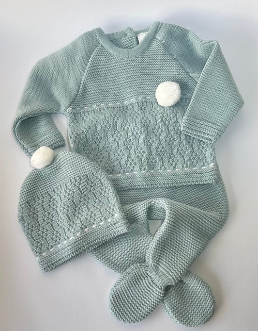 Baby-Strickset Mintgrün 3-teilig 100% Baumwolle