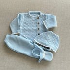 Conjunto de bebé em malha azul bebé de 3 peças em algodão