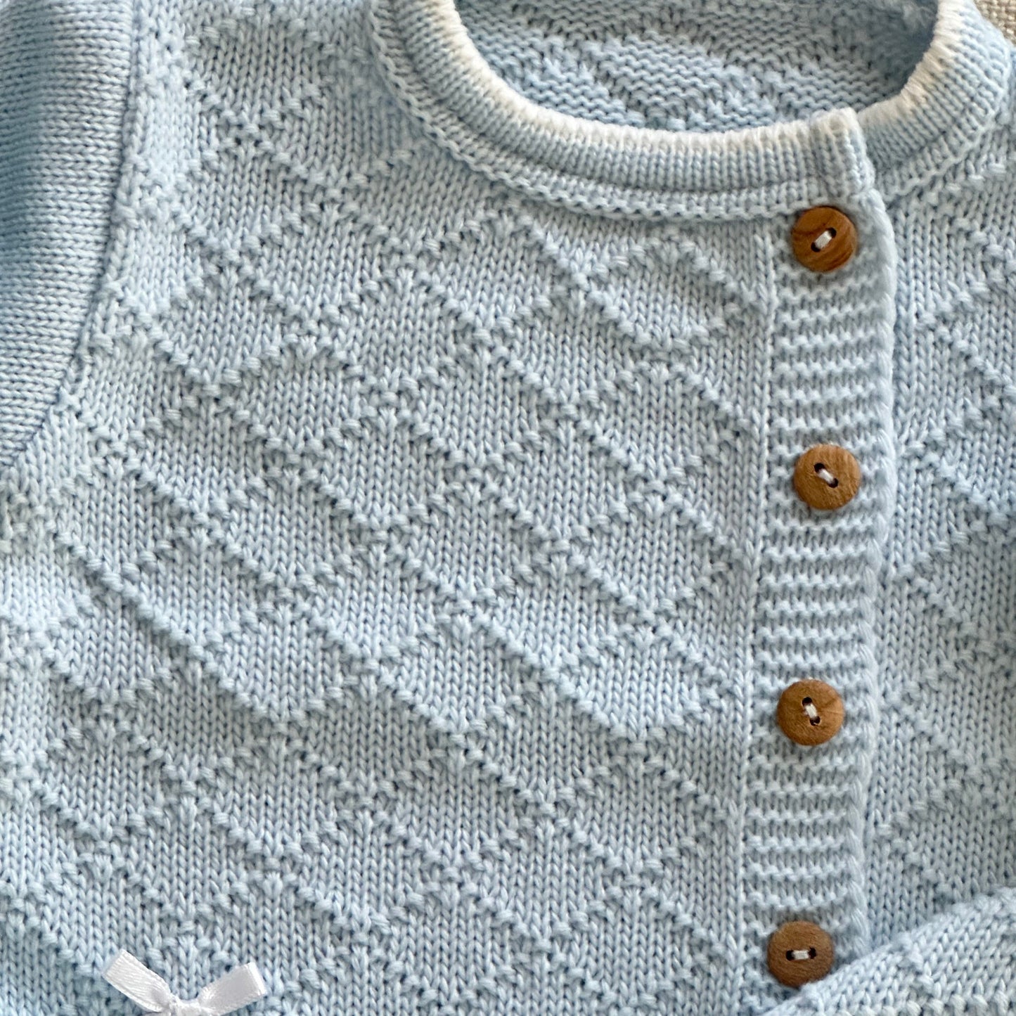 Baby-Set aus blauem Strick, 3-teilig, 100 % Baumwolle