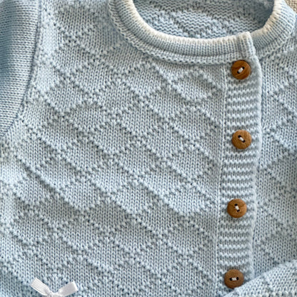 Baby-Set aus blauem Strick, 3-teilig, 100 % Baumwolle