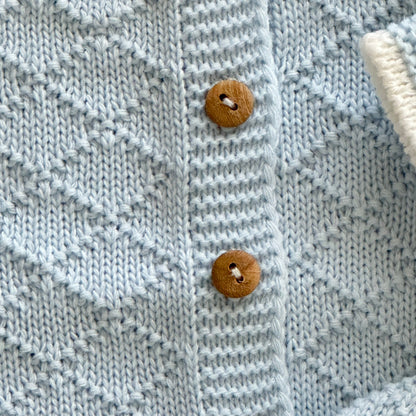 Baby-Set aus blauem Strick, 3-teilig, 100 % Baumwolle