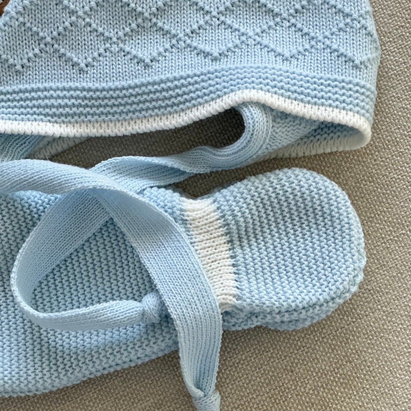 Baby-Set aus blauem Strick, 3-teilig, 100 % Baumwolle