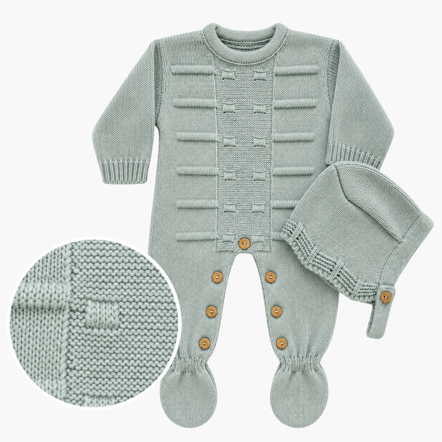 LOLO Baby-Overall aus Strick mit Mütze, trockenem Grün