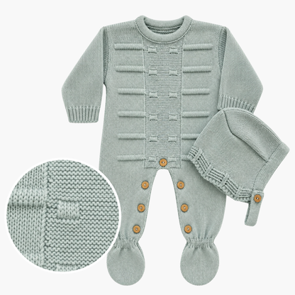LOLO Baby-Overall aus Strick mit Mütze, trockenem Grün