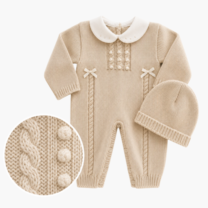 LOLO Strampler aus Jersey für Babys, Sandbeige mit Mütze