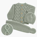 Conjunto de malha bebé com gorro verde sálvia LOLO, vista 6