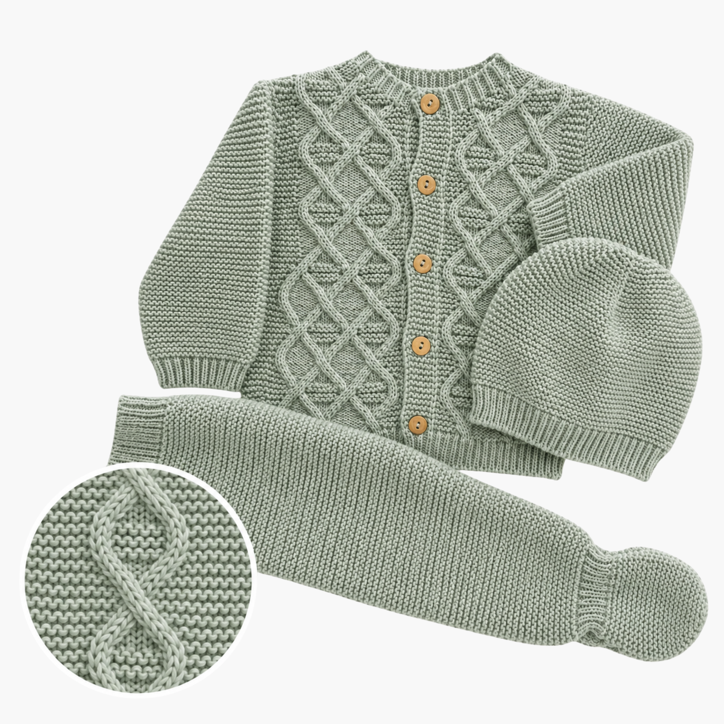 Conjunto de Malha para Bebé com Gorro Verde Sálvia LOLO