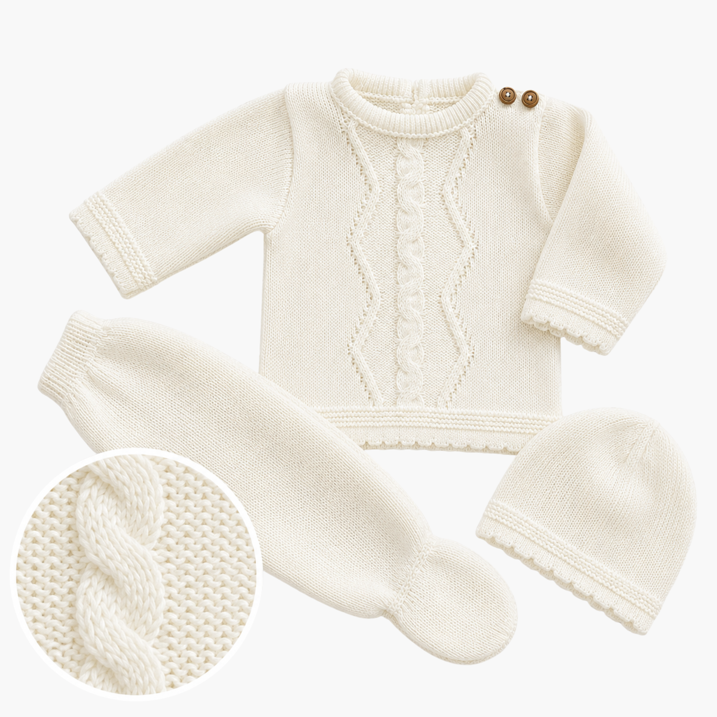 Strickset für Babys mit Mütze Elfenbein LOLO