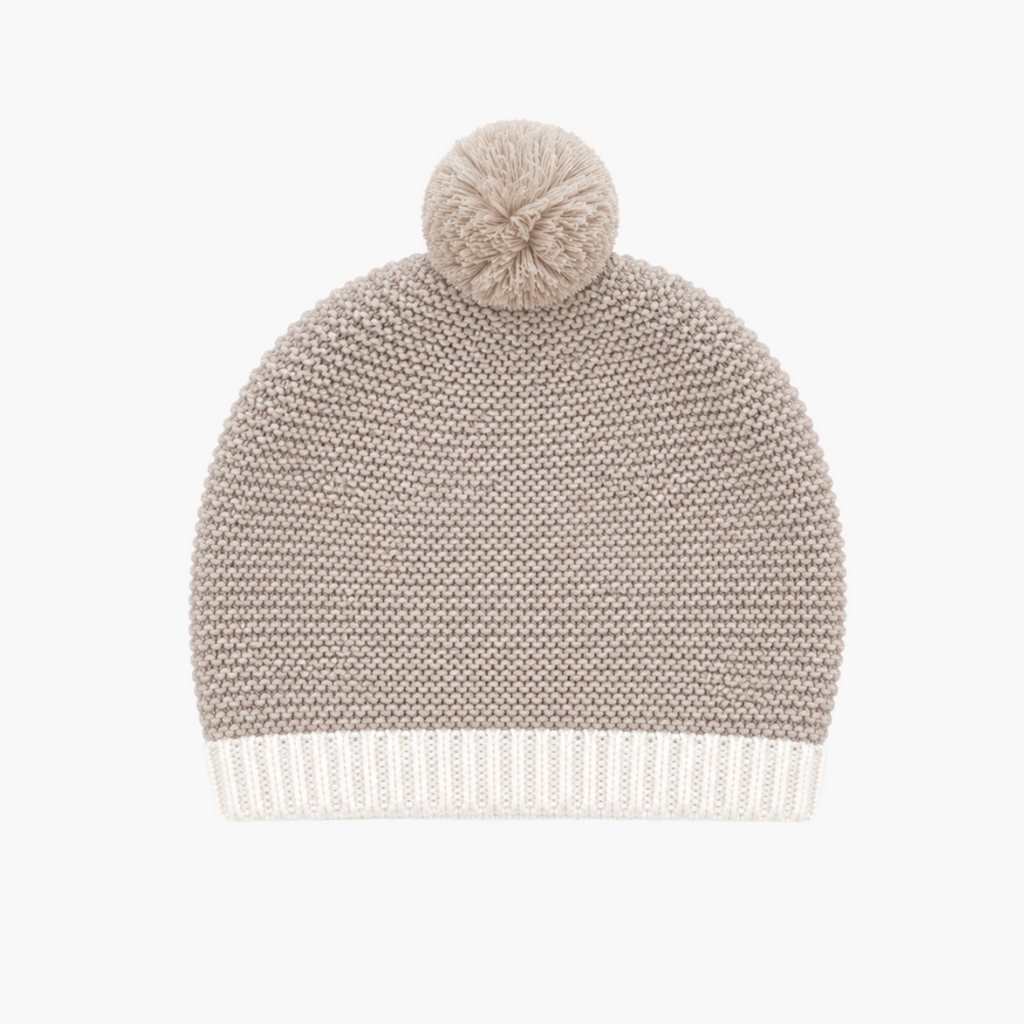 Conjunto de malha bebé com macacão e gorro bege natural LOLO, vista 2