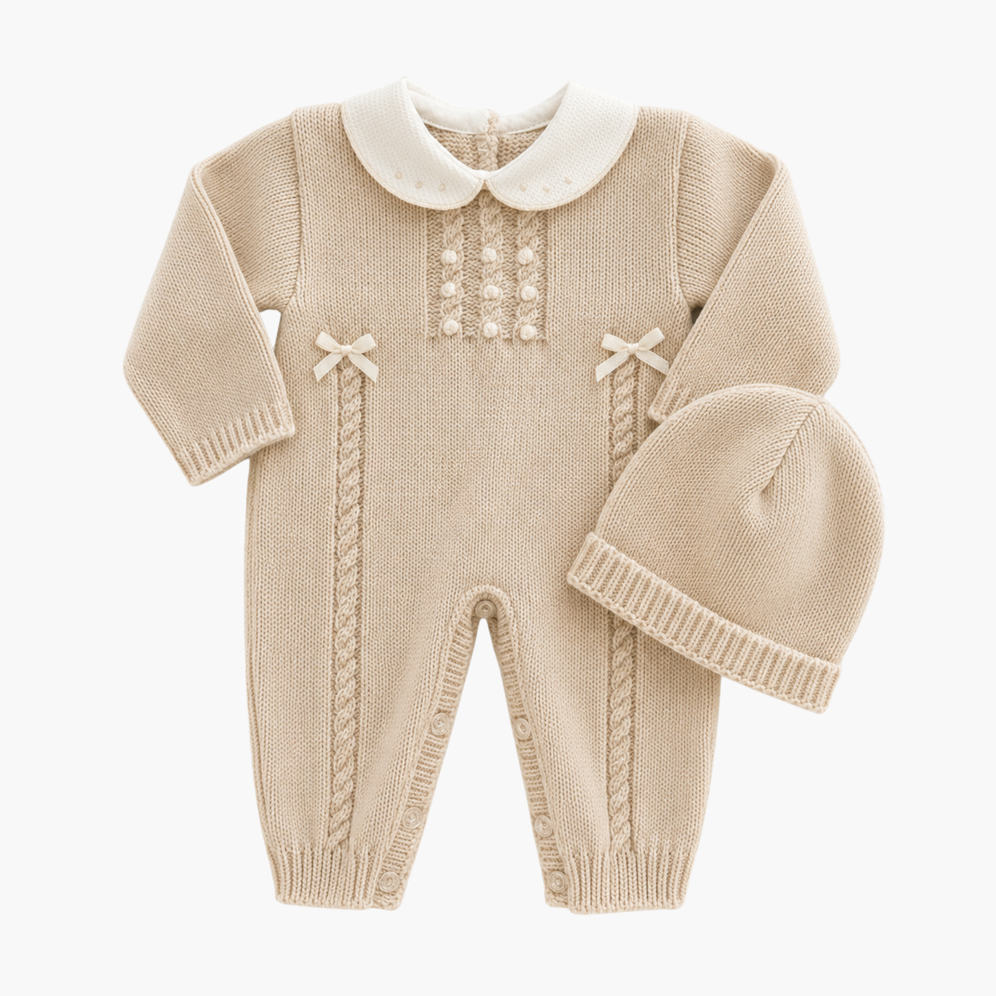 LOLO Strampler aus Jersey für Babys, Sandbeige mit Mütze