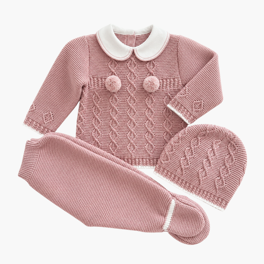 Conjunto de Malha para Bebé com Gorro Rosa Antigo LOLO